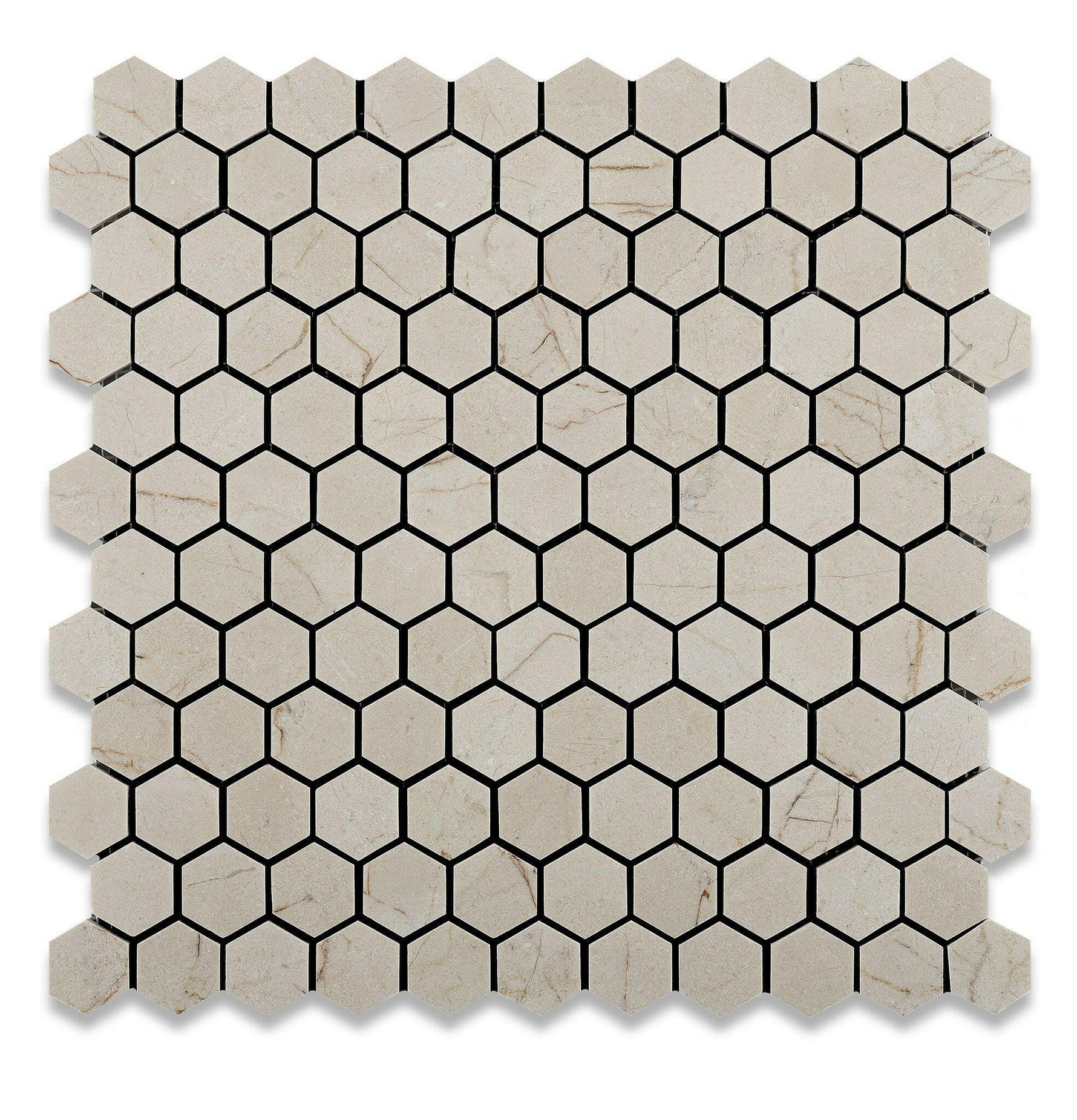 Crema Marfil Marble Polished 1" Mini Hexagon Mosaic Tile-Marble Mosaic-American Tile Depot