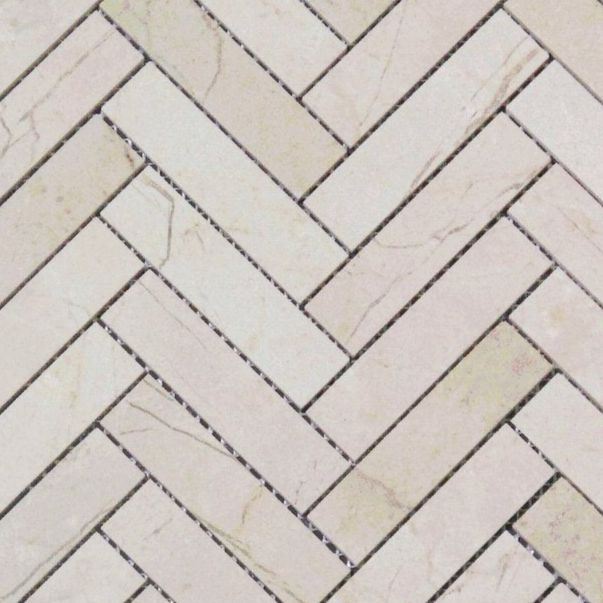 Crema Marfil Marble Polished 1 x 4 Herringbone Mosaic Tile-Marble Mosaic-American Tile Depot