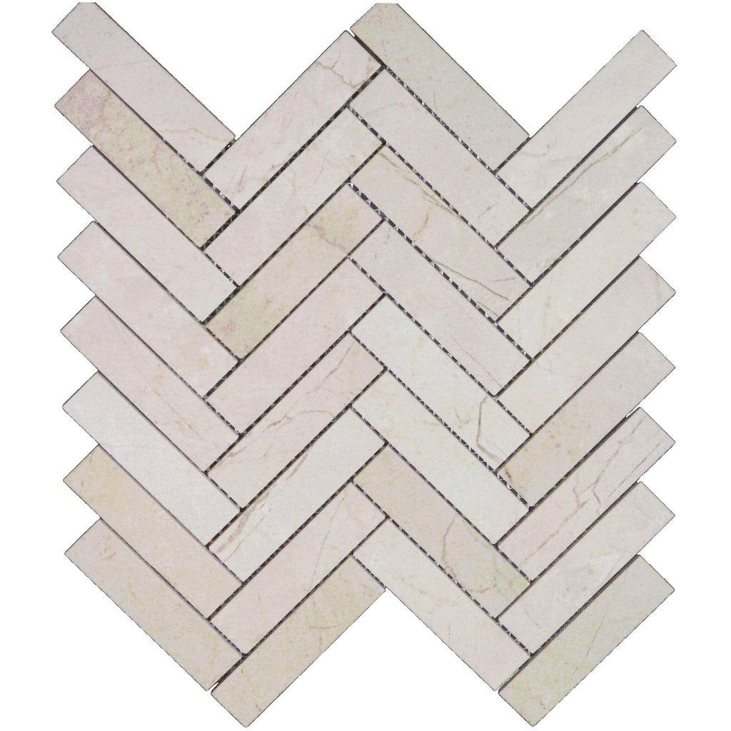 Crema Marfil Marble Polished 1 x 4 Herringbone Mosaic Tile-Marble Mosaic-American Tile Depot