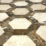 Crema Marfil Marble Polished 2" Vortex Hexagon Mosaic Tile w / Emperador Dark-Marble Mosaic-American Tile Depot