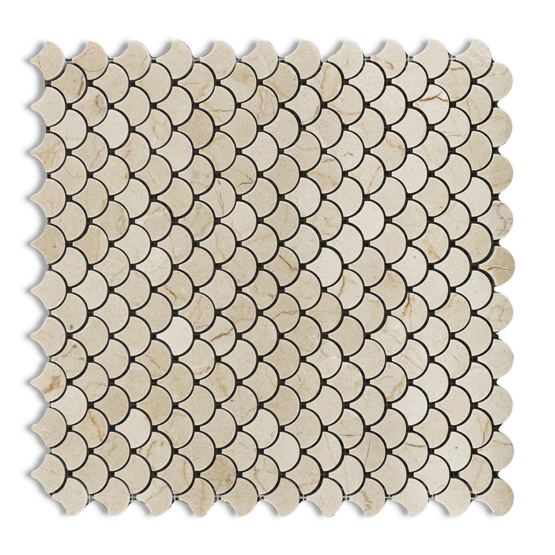 Crema Marfil Marble Polished Fan Mosaic Tile-Marble Mosaic-American Tile Depot