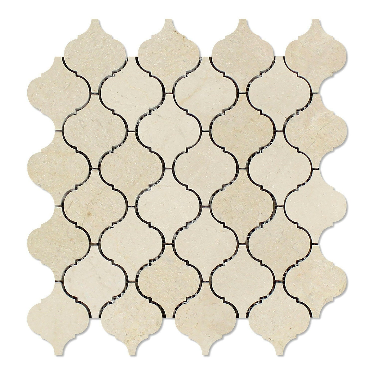 Crema Marfil Marble Polished Lantern Arabesque Mosaic Tile-Marble Mosaic-American Tile Depot