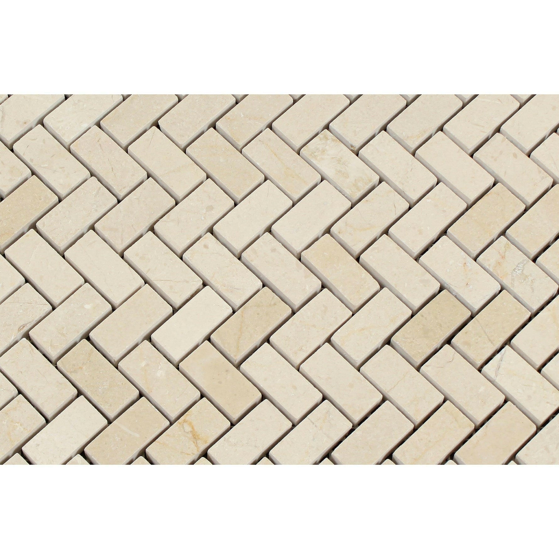 Crema Marfil Marble Polished Mini Herringbone Mosaic Tile-Marble Mosaic-American Tile Depot