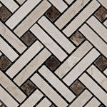 Crema Marfil Marble Polished Stanza Basketweave Mosaic Tile w/ Emperador Dark Dots-Marble Mosaic-American Tile Depot