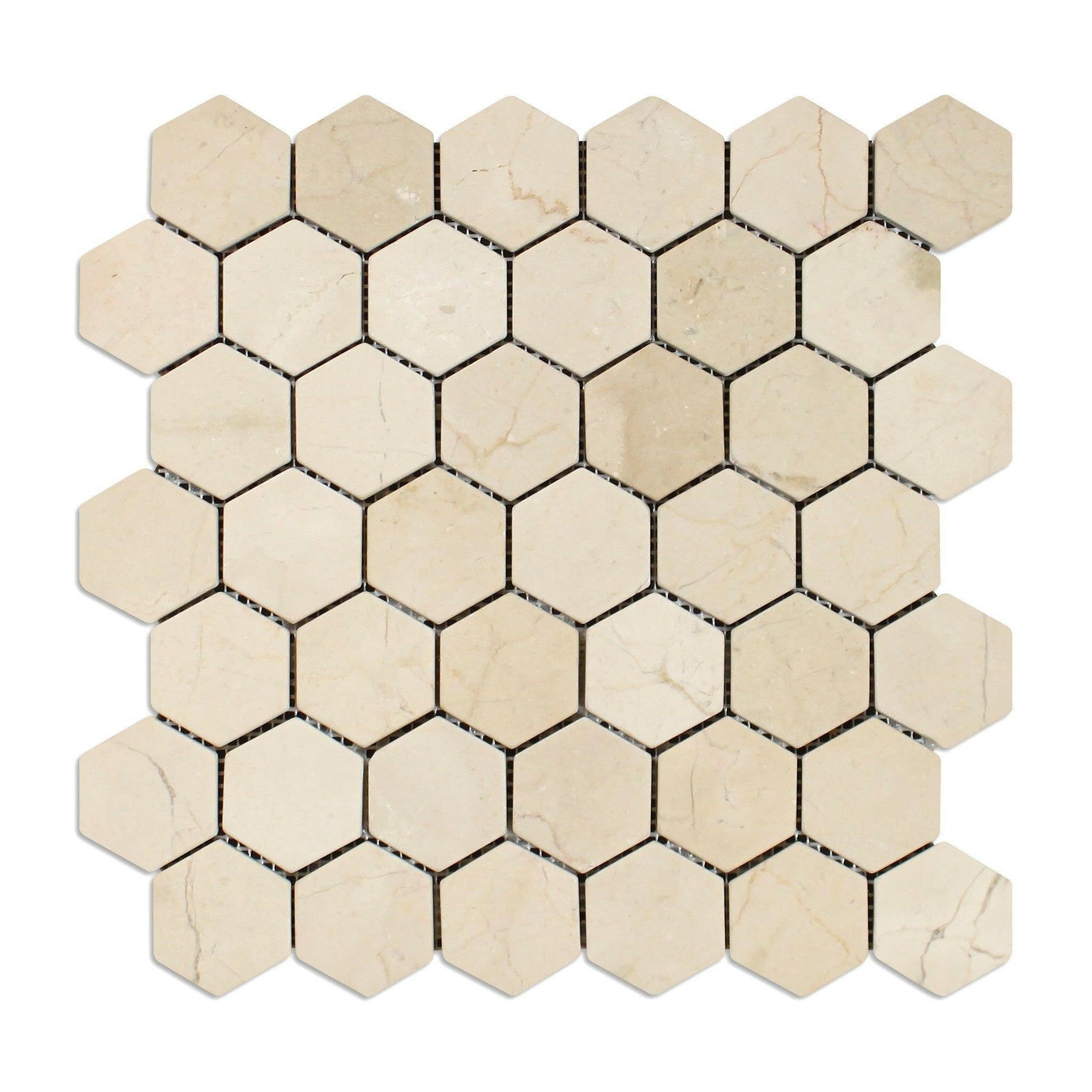 Crema Marfil Marble Tumbled 2" Hexagon Mosaic Tile-Marble Mosaic-American Tile Depot