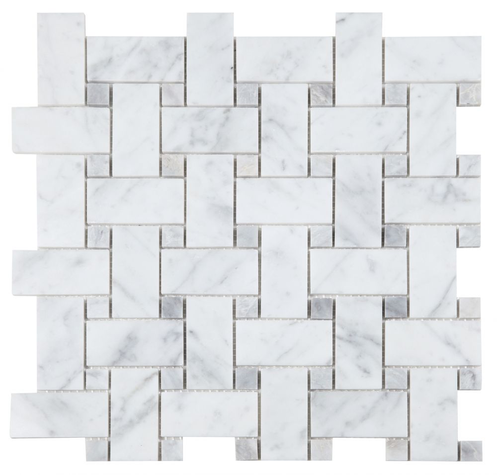 Sample of Precious Stone Cross Loft Polished Basketweave Marble Mosaic Tile-Sample-American Tile Depot