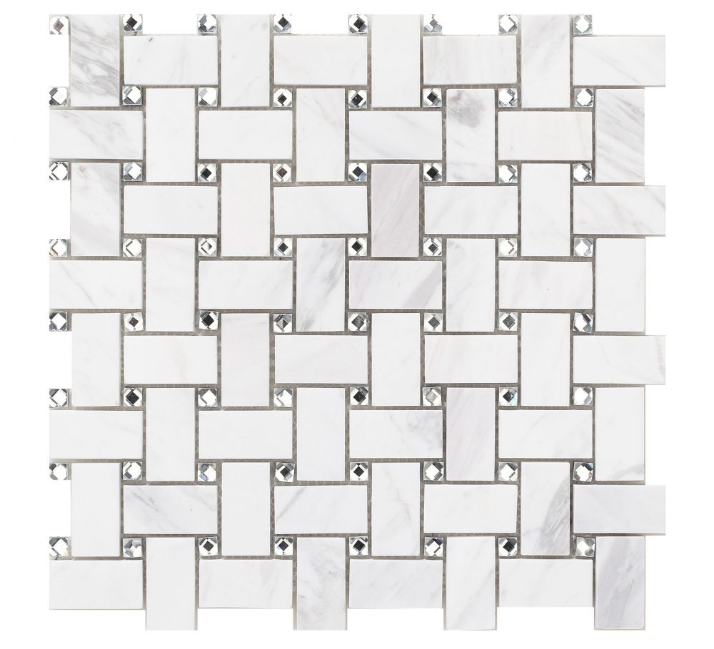 Sample of Precious Stone Cross White Basketweave Mosaic Wall Tile-Sample-American Tile Depot