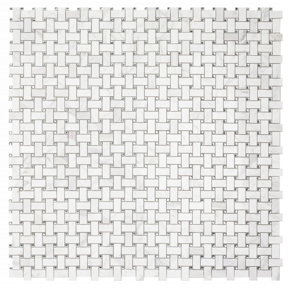 Sample of Precious Stone Cross White Basketweave Mosaic Wall Tile-Sample-American Tile Depot