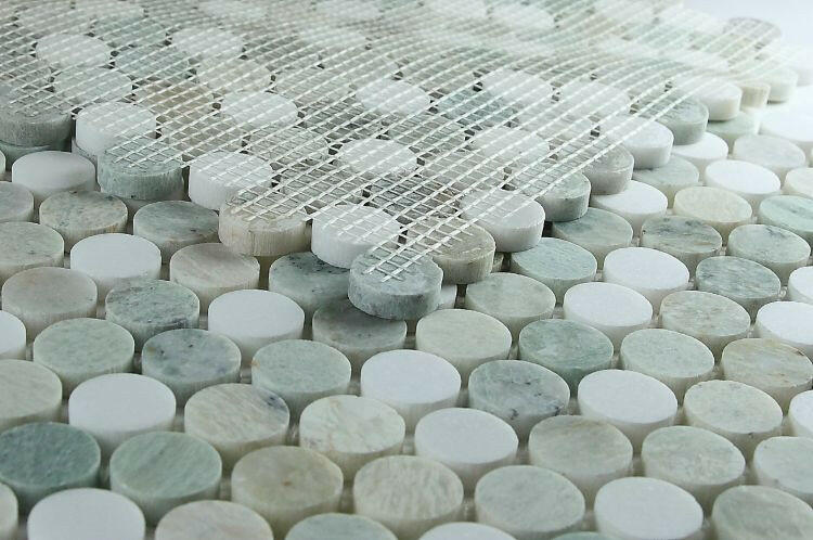 Curvus Green Honed Circular Marble Mosaic Tile-Marble Mosaic-American Tile Depot