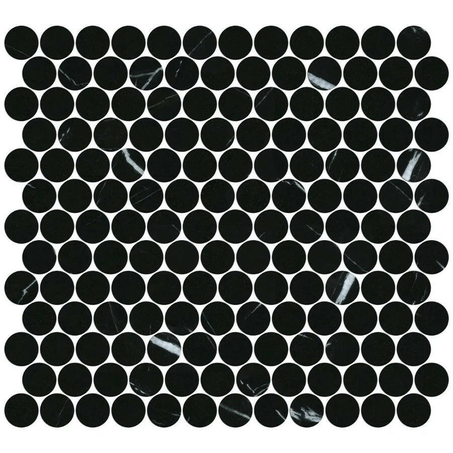 Curvus Marquina Circular Marble Mosaic Tile-Marble Mosaic-American Tile Depot