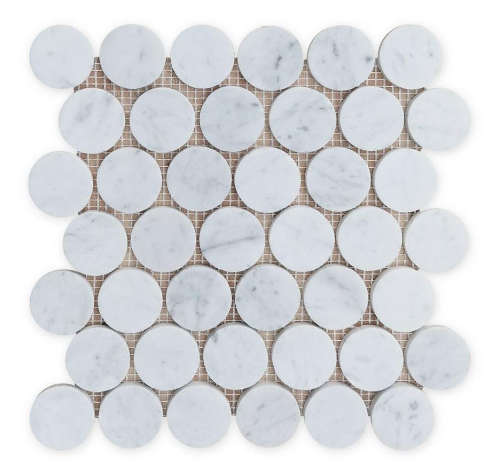 Sample of 2 x 2 Curvus Carrara Large Honed Circular Marble Mosaic Tile-Sample-American Tile Depot