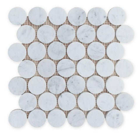 2 x 2 Curvus Carrara Large Honed Circular Marble Mosaic Tile