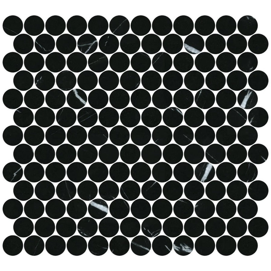 Curvus Marquina Circular Marble Mosaic Tile-Marble Mosaic-American Tile Depot