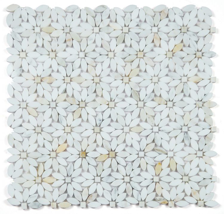 Aster Wild Calacatta Gold Polished Flower Marble Mosaic Tile-Marble Mosaic-American Tile Depot