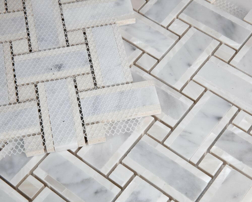 Diana Cross Carrara Basketweave Mosaic Wall Tile-Mixed Mosaic-American Tile Depot