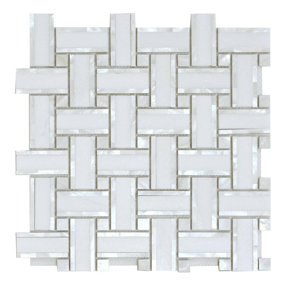 Diana Cross Thassos Basketweave Mosaic Wall Tile-Mixed Mosaic-American Tile Depot