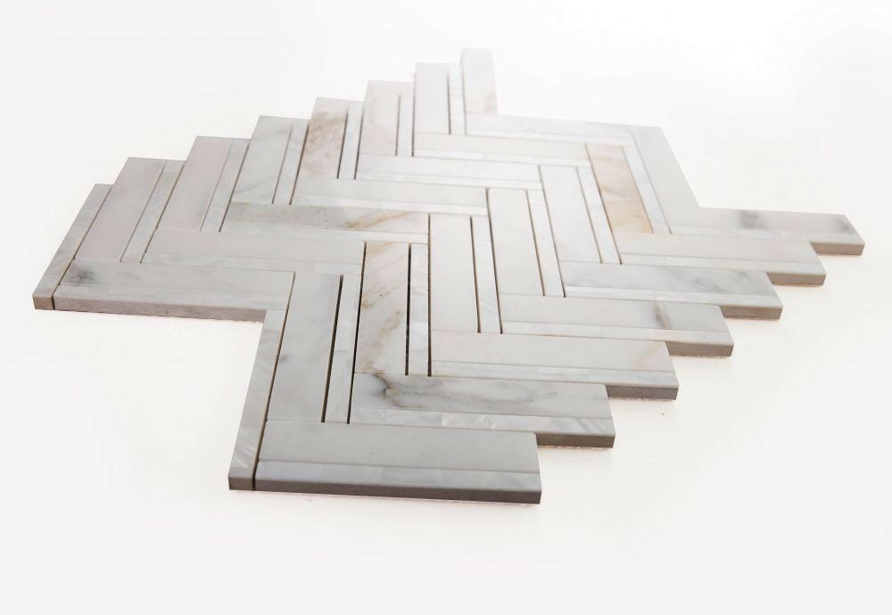 Diana Herringbone Calacatta Mosaic Wall Tile-Mixed Mosaic-American Tile Depot