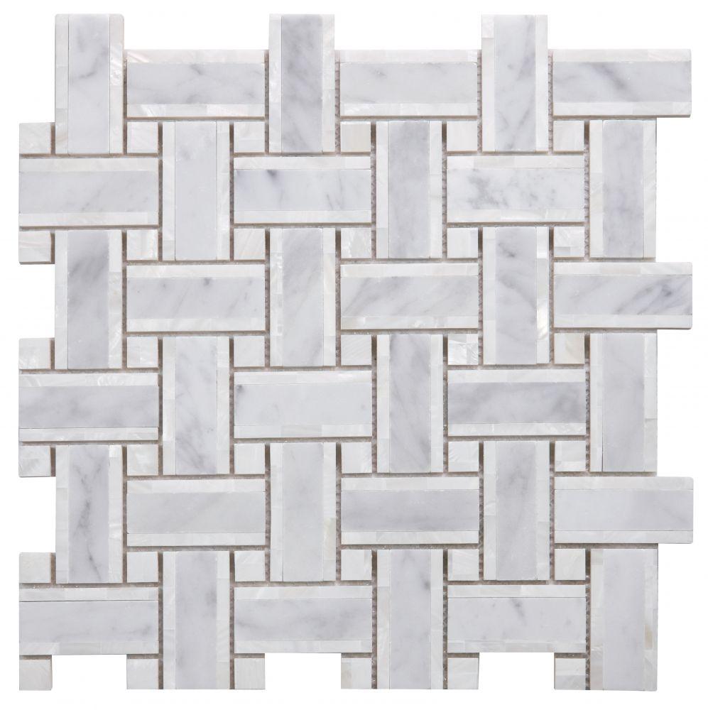 Sample of Diana Cross Carrara Basketweave Mosaic Wall Tile-Sample-American Tile Depot