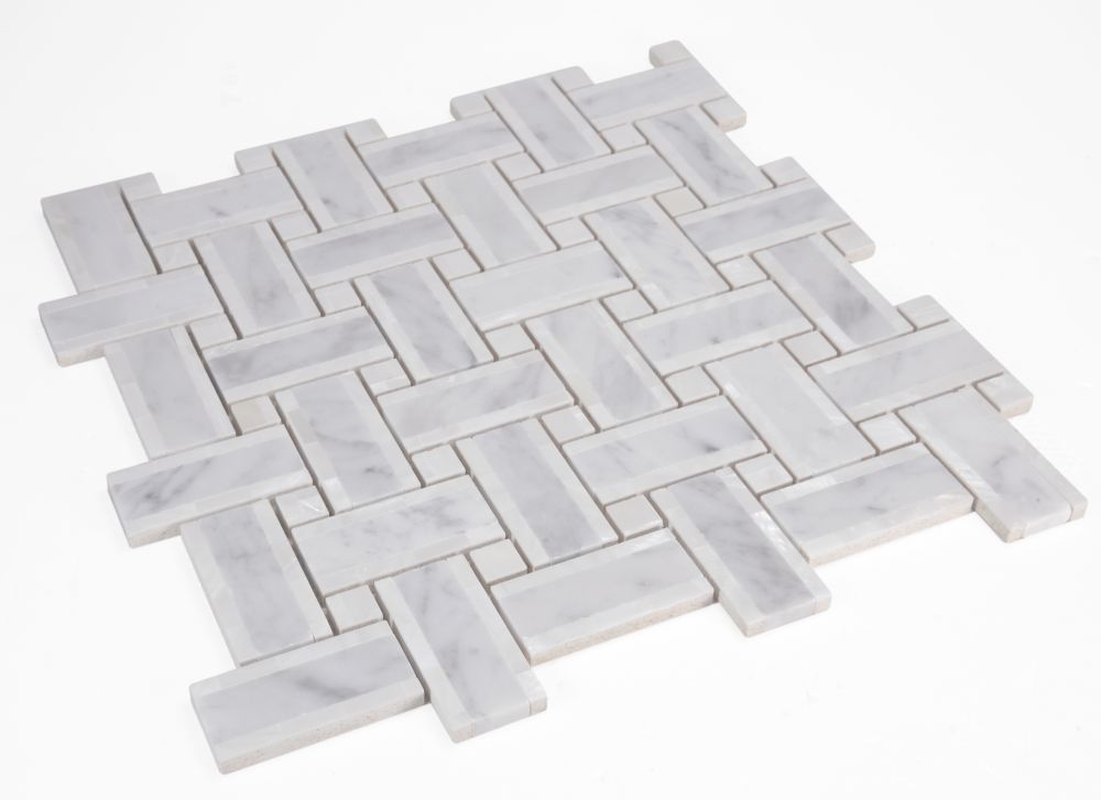 Sample of Diana Cross Carrara Basketweave Mosaic Wall Tile-Sample-American Tile Depot