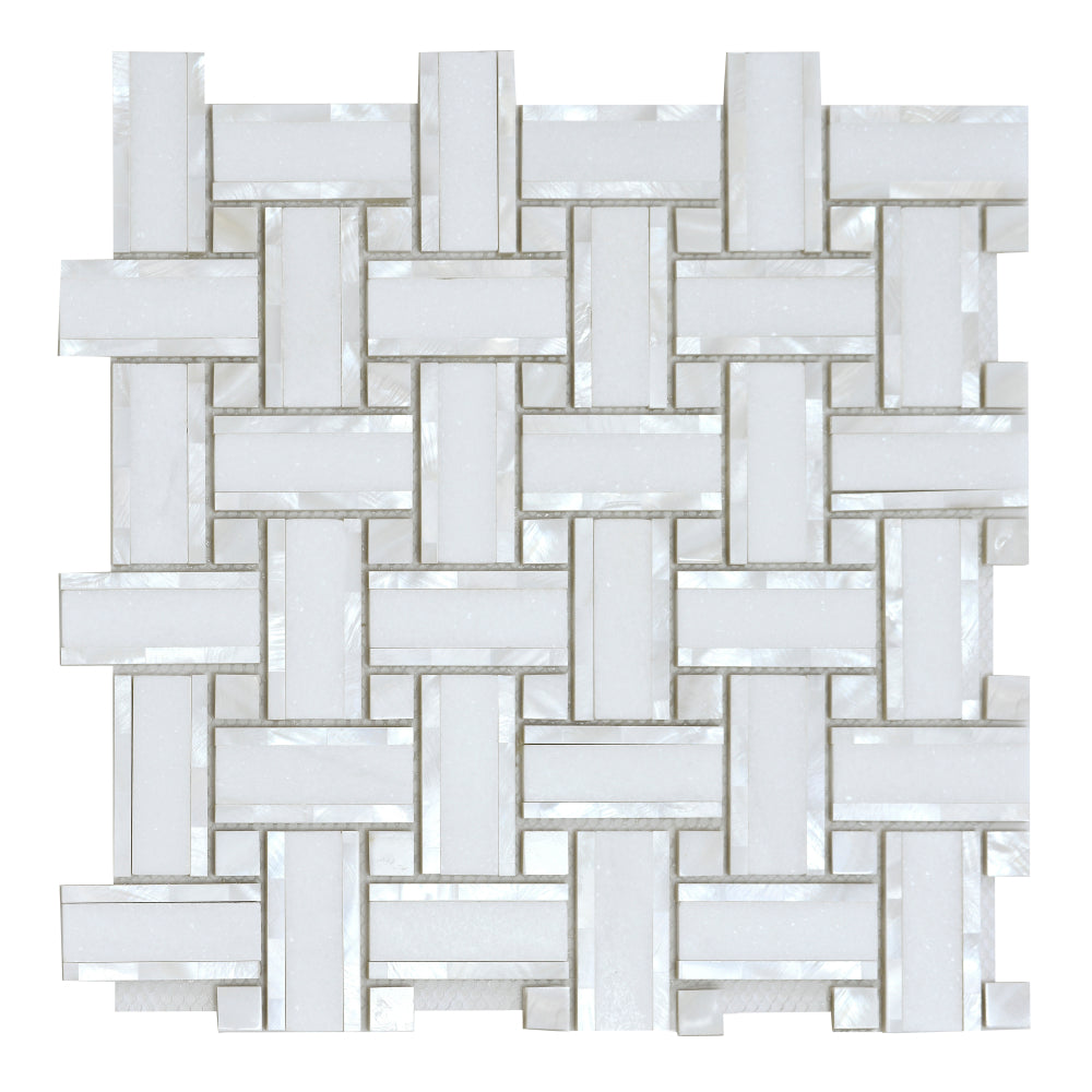 Sample of Diana Cross Thassos Basketweave Mosaic Wall Tile-Sample-American Tile Depot