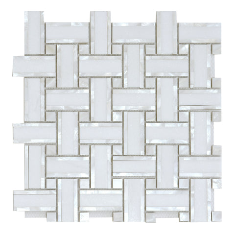 Sample of Diana Cross Thassos Basketweave Mosaic Wall Tile-Sample-American Tile Depot