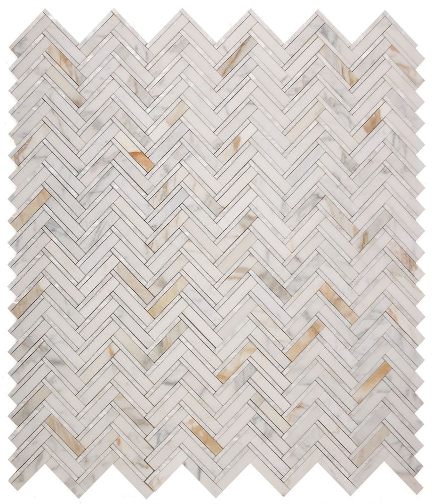 Sample of Diana Herringbone Calacatta Mosaic Wall Tile-Sample-American Tile Depot