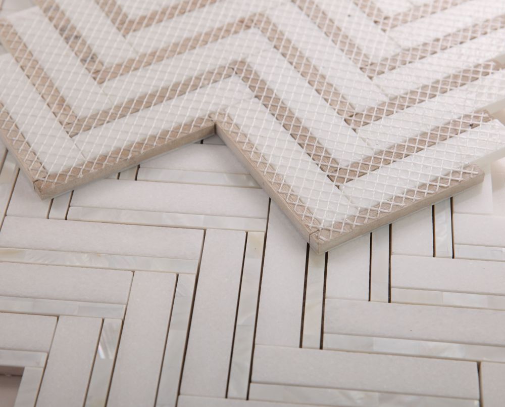 Sample of Diana Herringbone Thassos Mosaic Wall Tile-Sample-American Tile Depot