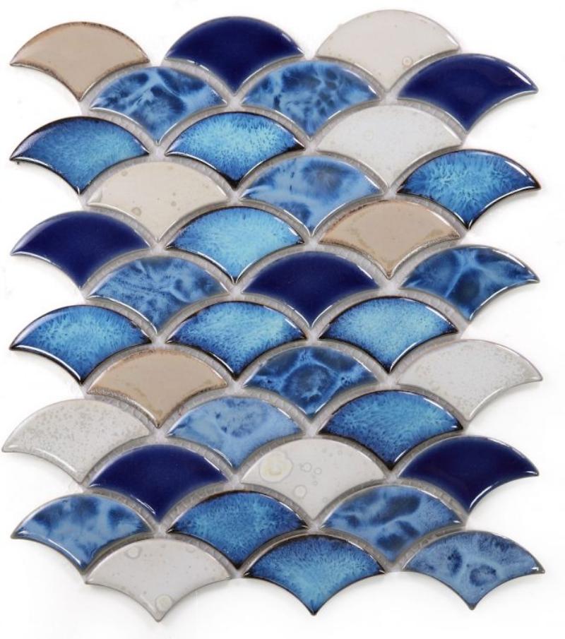 Fish Scale Blue Glossy Porcelain Mosaic Tile-Porcelain Mosaic-American Tile Depot