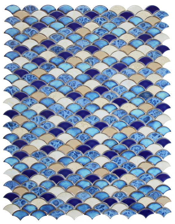 Fish Scale Blue Glossy Porcelain Mosaic Tile-Porcelain Mosaic-American Tile Depot