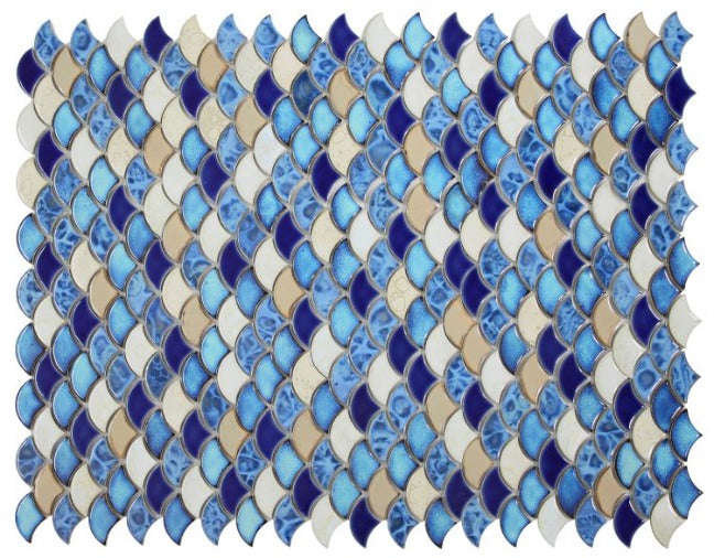 Fish Scale Blue Glossy Porcelain Mosaic Tile-Porcelain Mosaic-American Tile Depot