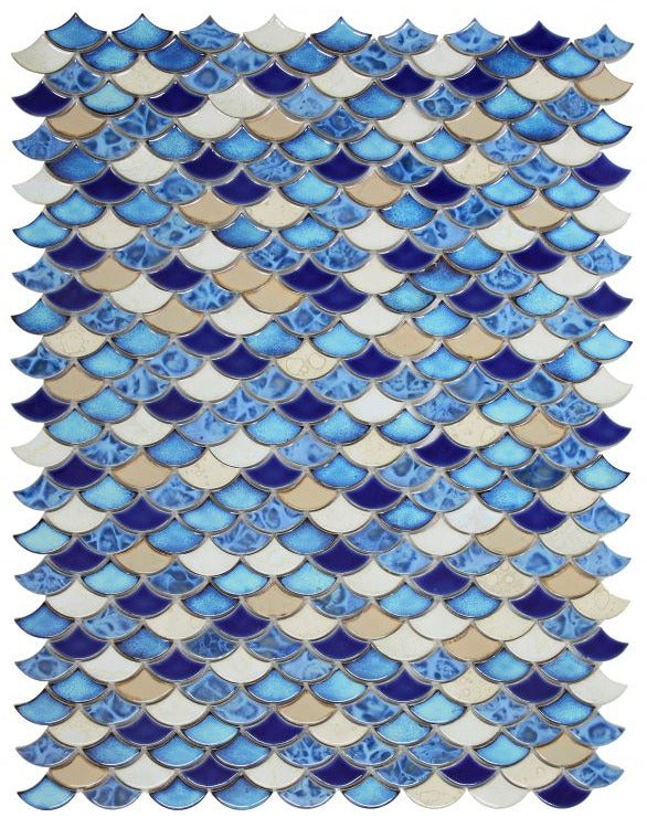 Fish Scale Blue Glossy Porcelain Mosaic Tile-Porcelain Mosaic-American Tile Depot