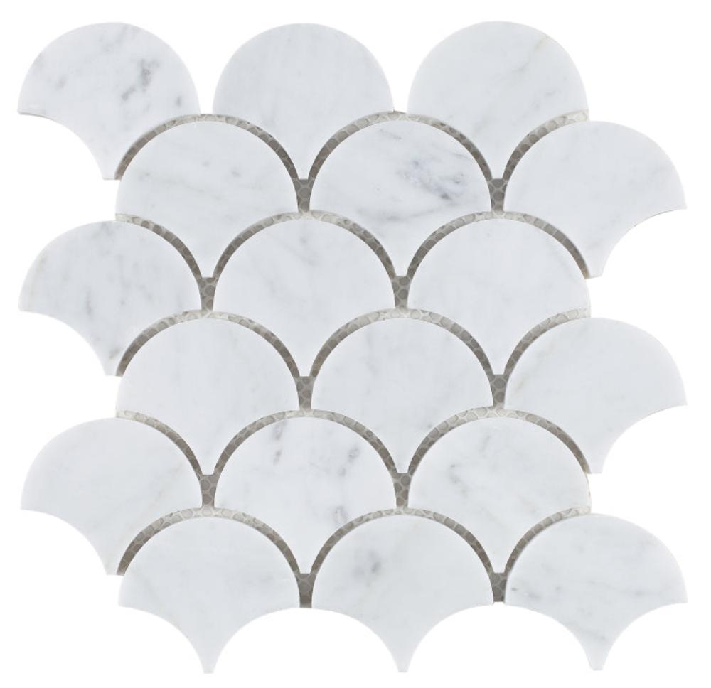 Fish Scale Carrara Polished Marble Mosaic Tile-Marble Mosaic-American Tile Depot