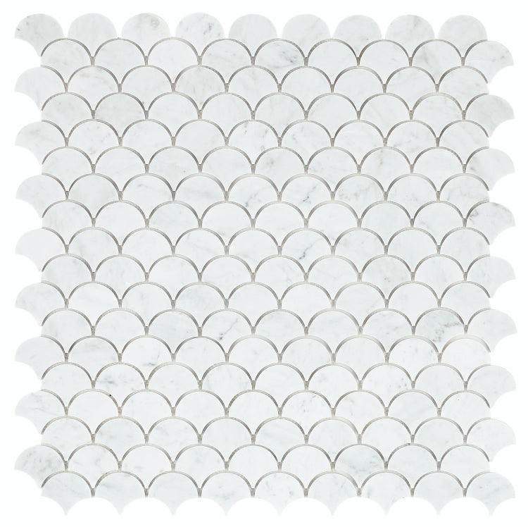 Fish Scale Carrara Polished Marble Mosaic Tile-Marble Mosaic-American Tile Depot