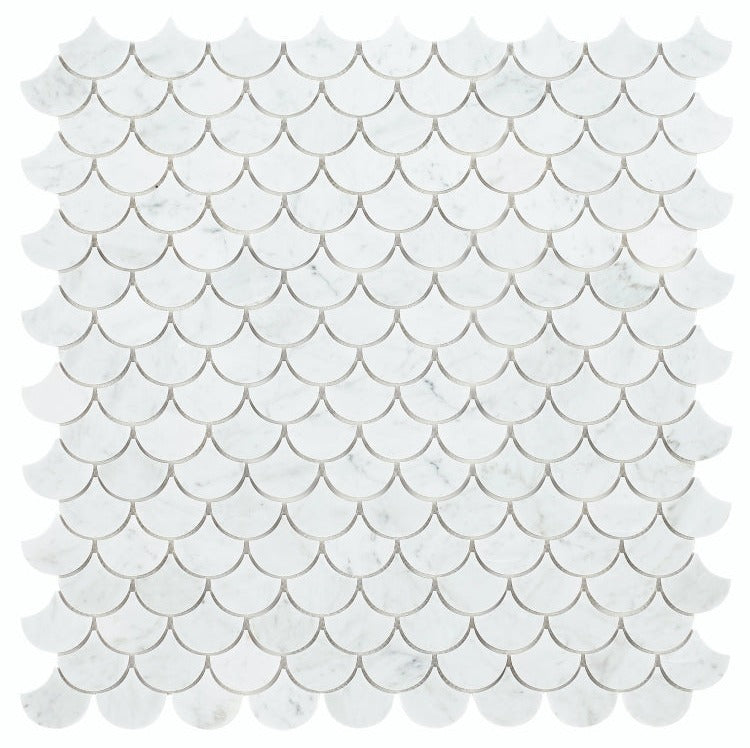 Fish Scale Carrara Polished Marble Mosaic Tile-Marble Mosaic-American Tile Depot