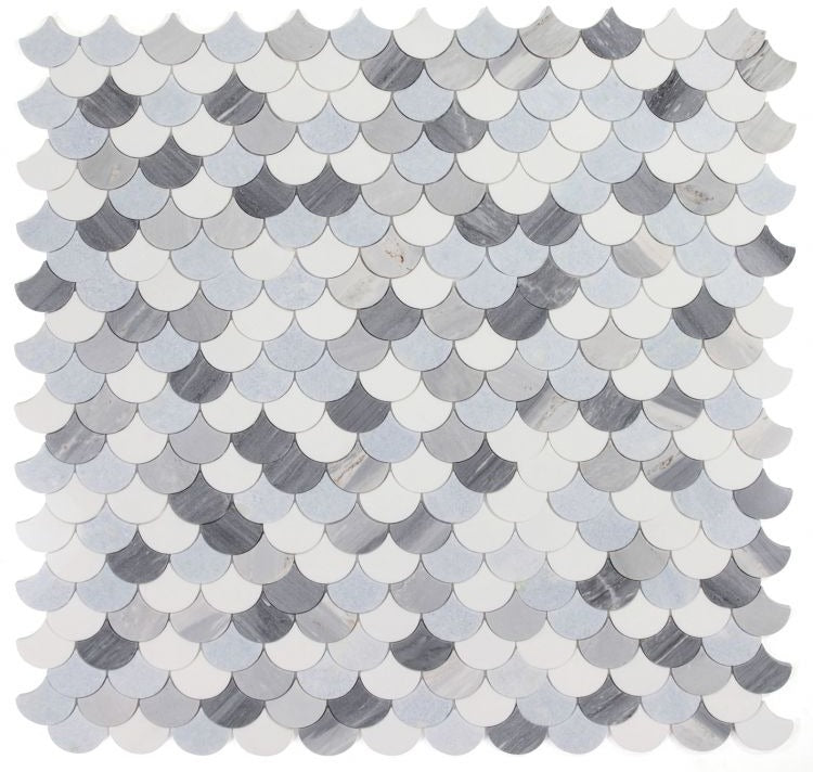 Fish Scale Deep Ocean Polished Marble Mosaic Tile-Marble Mosaic-American Tile Depot