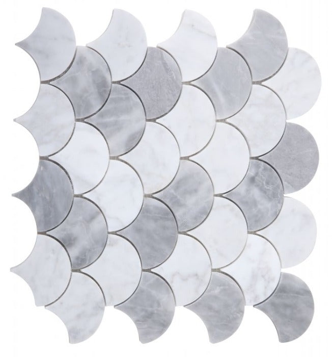 Fish Scale Dusk Polished Marble Mosaic Tile-Marble Mosaic-American Tile Depot