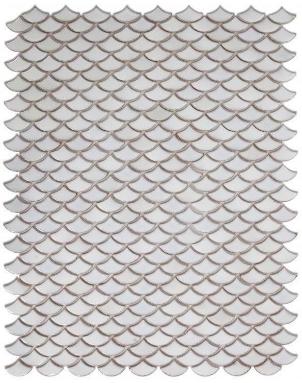 Fish Scale Fancy White Glossy Porcelain Mosaic Tile-Porcelain Mosaic-American Tile Depot