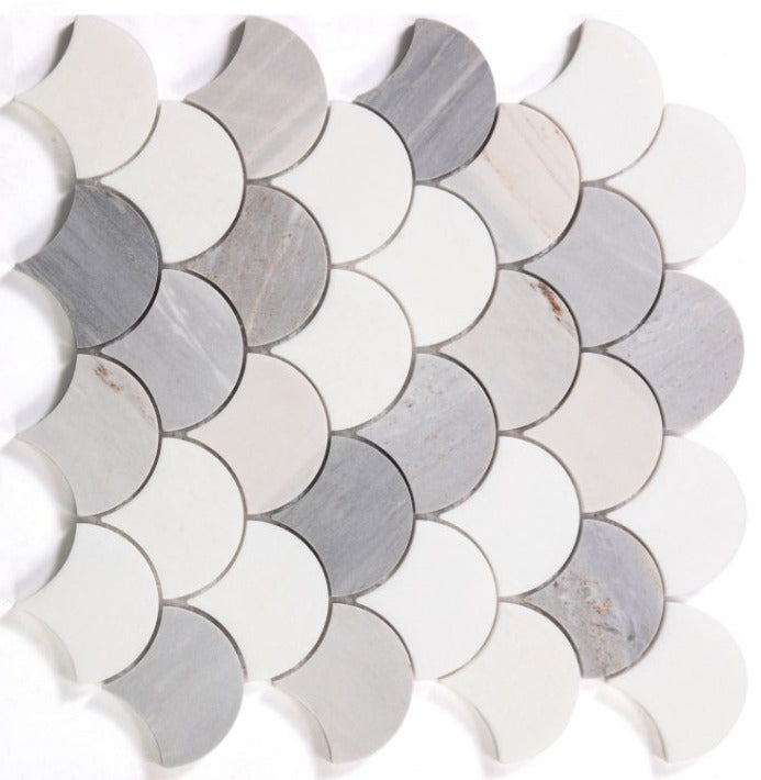 Fish Scale Palissandro Polished Marble Mosaic Tile-Marble Mosaic-American Tile Depot