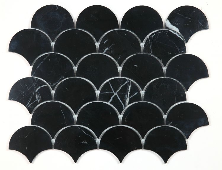 Fish Scale Marquina Polished Marble Mosaic Tile-Marble Mosaic-American Tile Depot