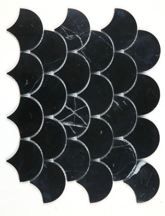 Fish Scale Marquina Polished Marble Mosaic Tile-Marble Mosaic-American Tile Depot