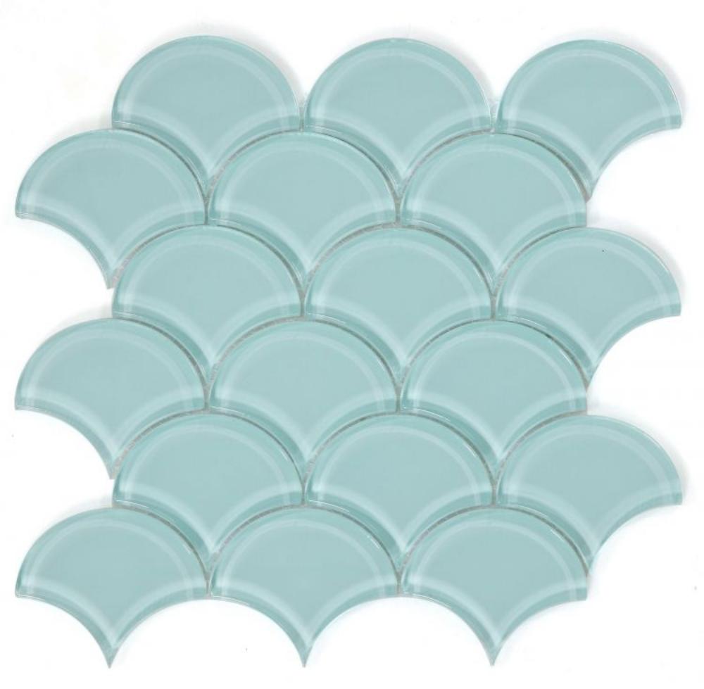 Fish Scale Mint Glossy Glass Mosaic Tile-Glass Mosaic-American Tile Depot