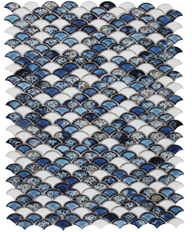 Fish Scale Ocean Glossy Porcelain Mosaic Tile-Porcelain Mosaic-American Tile Depot