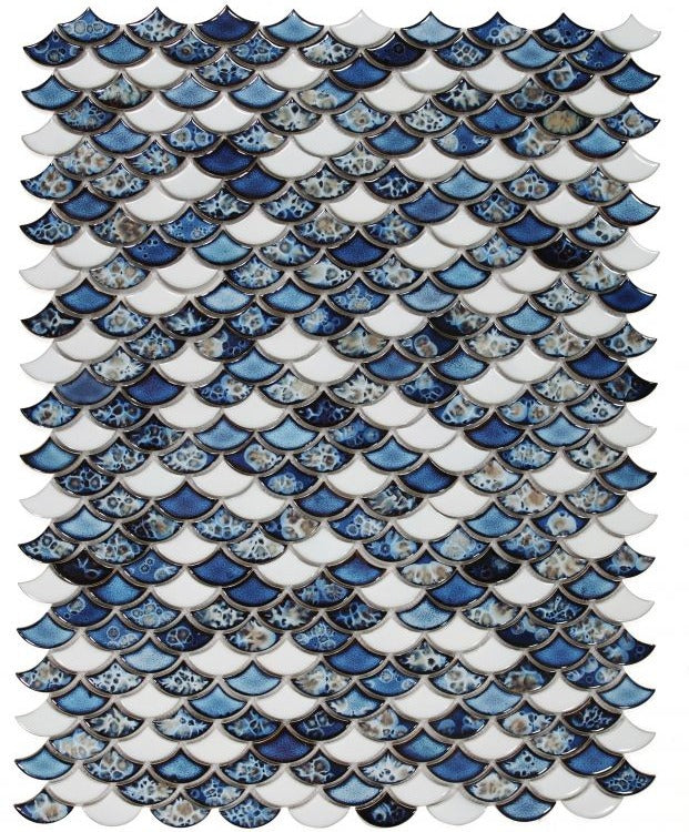 Fish Scale Ocean Glossy Porcelain Mosaic Tile-Porcelain Mosaic-American Tile Depot