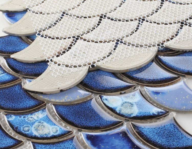 Fish Scale Royal Blue Glossy Porcelain Mosaic Tile-Porcelain Mosaic-American Tile Depot