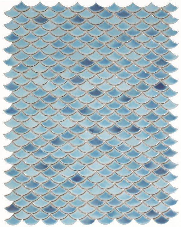 Fish Scale Sky Glossy Porcelain Mosaic Tile-Porcelain Mosaic-American Tile Depot