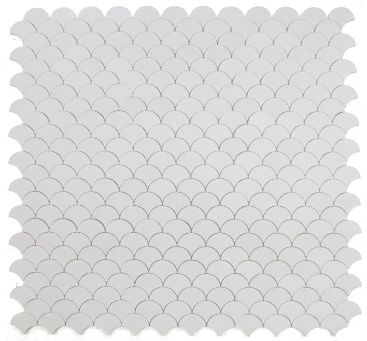 Fish Scale Thassos Polished Marble Mosaic Tile-Marble Mosaic-American Tile Depot