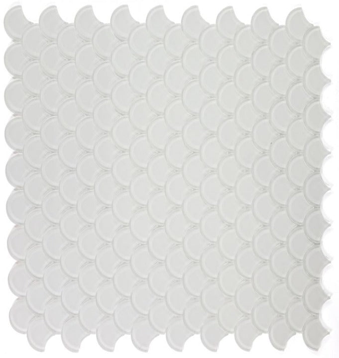 Fish Scale White Glass Glossy Glass Mosaic Tile-Glass Mosaic-American Tile Depot