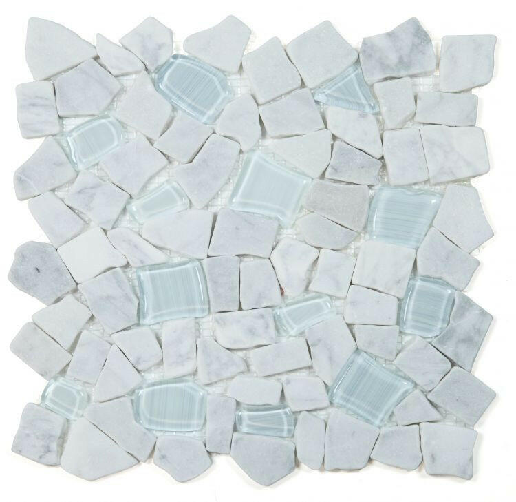 Drop Carrara Rubble Mosaic Wall Tile-Mixed Mosaic-American Tile Depot