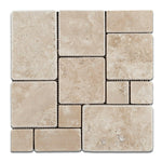 Durango Cream Travertine 4-Pieced OPUS Mini-Pattern Tumbled Mosaic Tile-Travertine Mosaic-American Tile Depot