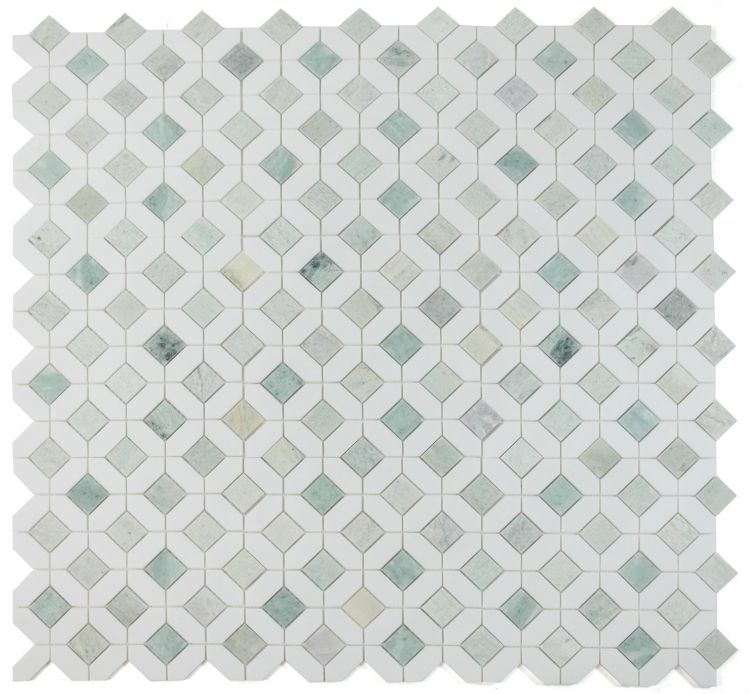 Luna Ming Green Polished Octagon Marble Mosaic Tile-Marble Mosaic-American Tile Depot